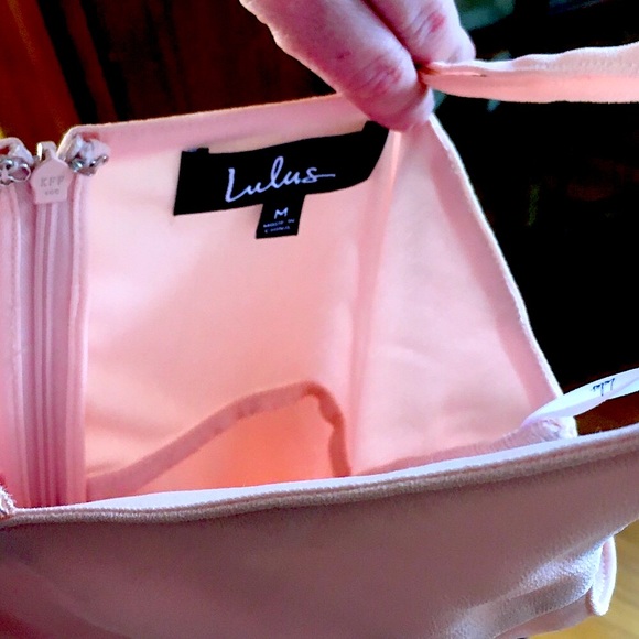 Lulus Light Pink Blush Spaghetti Strap lace embellished skater flow skirt Dress - Picture 10 of 10